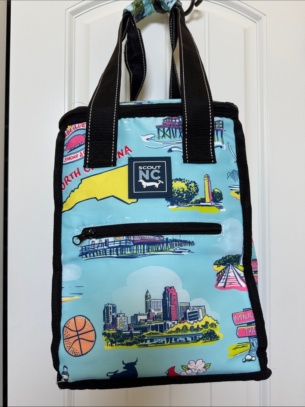 Scout Light Blue North Carolina Print insulated Bag with Black Trim